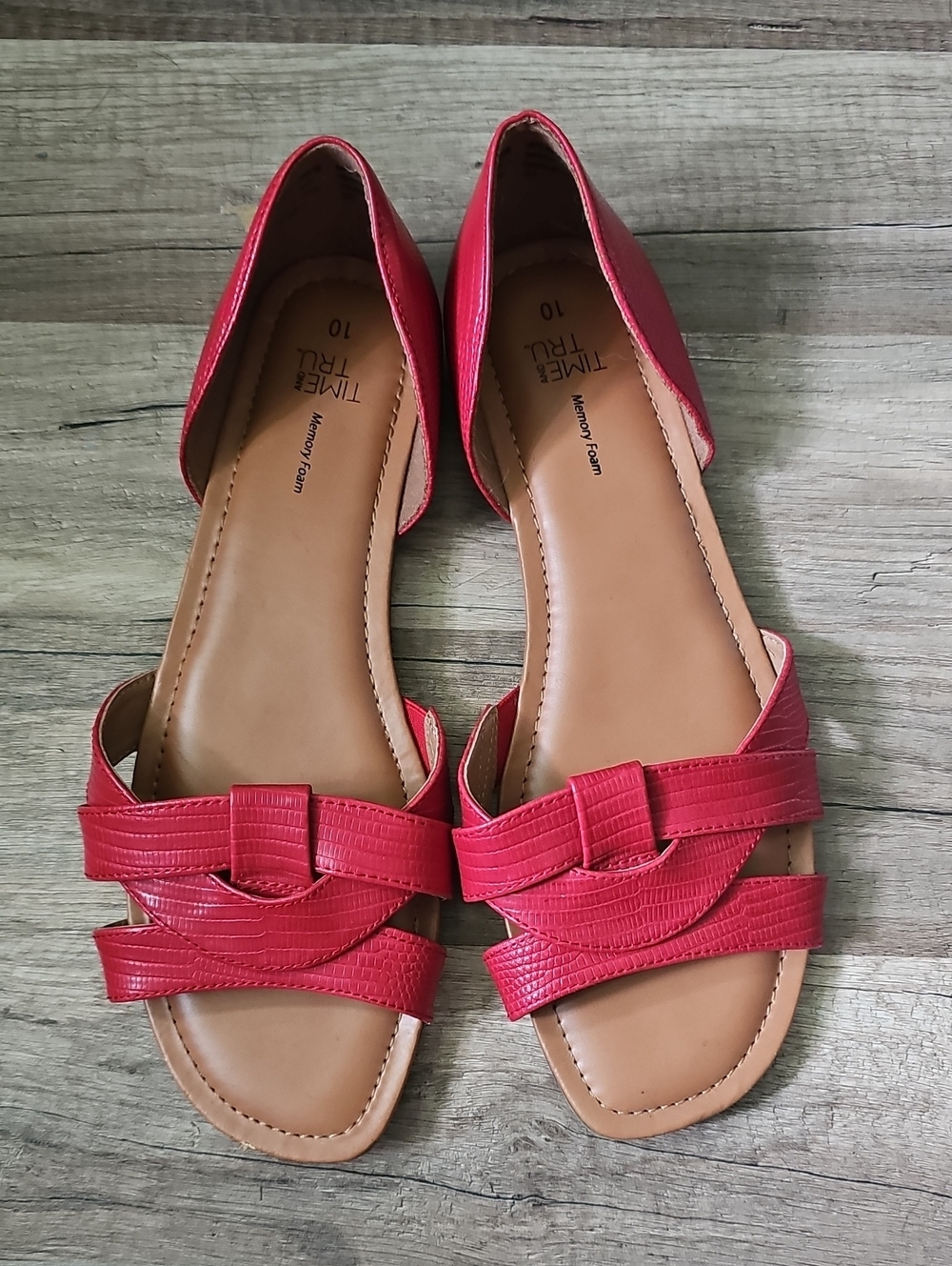 Time and Tru Red Open-Toe Braided D'Orsay Sandals With Memory Foam Size 10